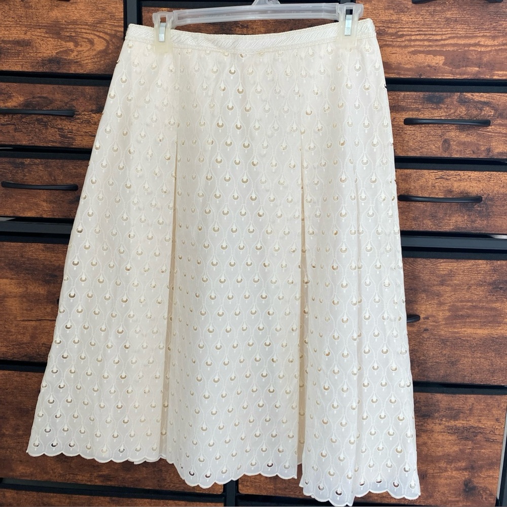 Ginny H Hilfiger Cream Eyelet Pleated Skirt Cotton Made In USA Size 2 Cottage